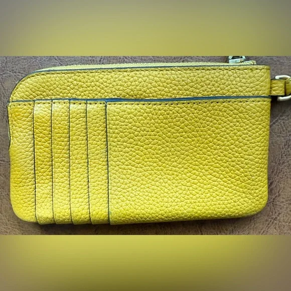 Tory Burch Perry Bombe Zip Card Case Golden Sunset Yellow Leather Wristlet - Picture 5 of 11